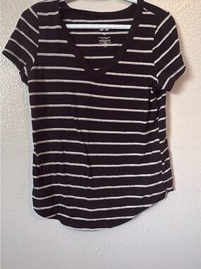 SO Black V-Neck Short Sleeve Tee with White Stripes